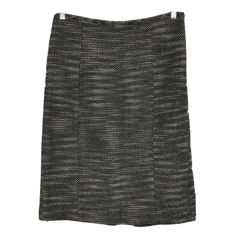 Ann Taylor Loft Skirt Womens Sz 12 Black White Wool Tweed Pencil Knee Length